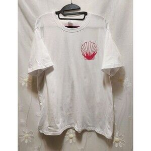 Womens XL White T-Shirt Shell Floral Hibiscus Flower Tropical Hawaiian Beach Art